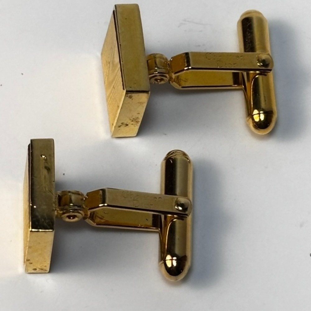 Christian Dior Vintage Cuff Links Gold Tone Wood Grain Decor Signed - Picture 5 of 6
